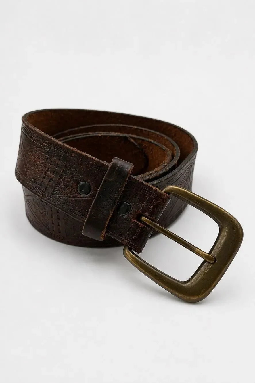 Vintage Embossed Full Grain Leather Belt – Brown – Made in U.S.A. – Size 39/95